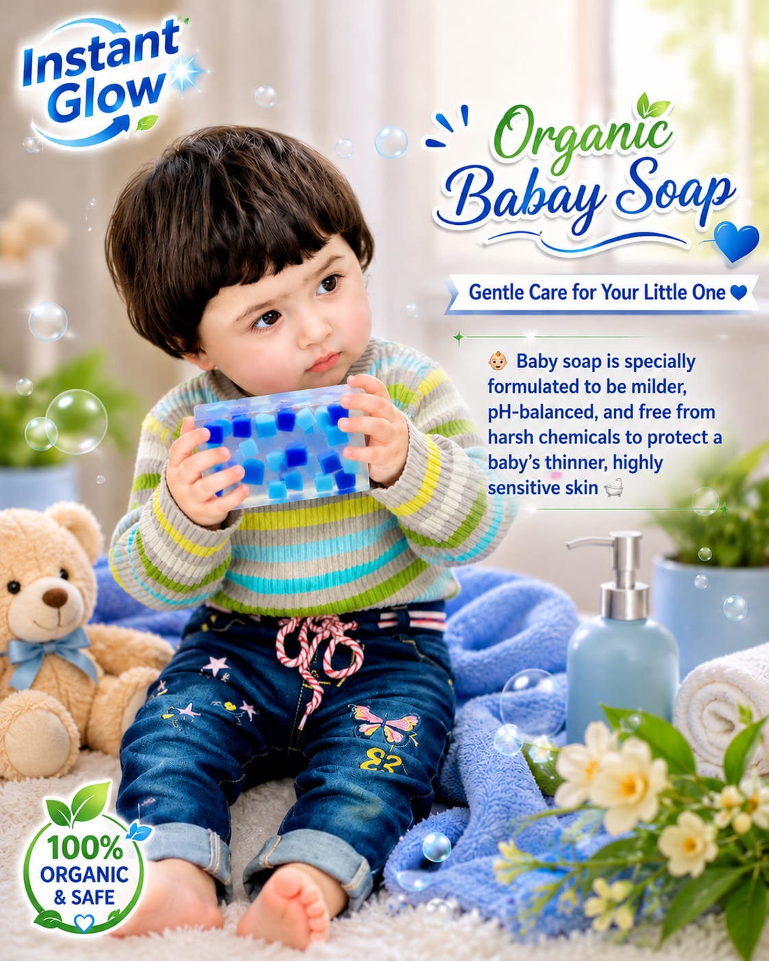 Instant Glow Crystal Cubes Baby Care Bar – pH Balanced Gentle Care Poster