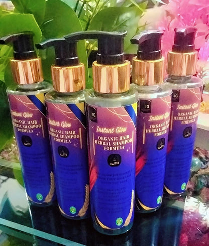 Instant Glow Organic Herbal Shampoo – Multiple Bottles Display with Plants