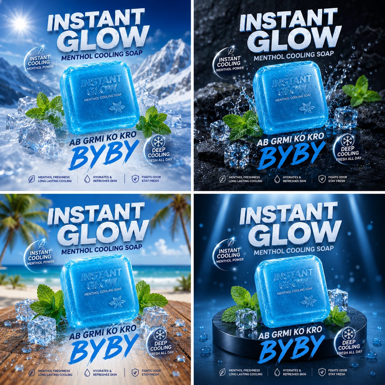 Instant Glow Menthol Cooling Soap – 4 Backgrounds Collage
