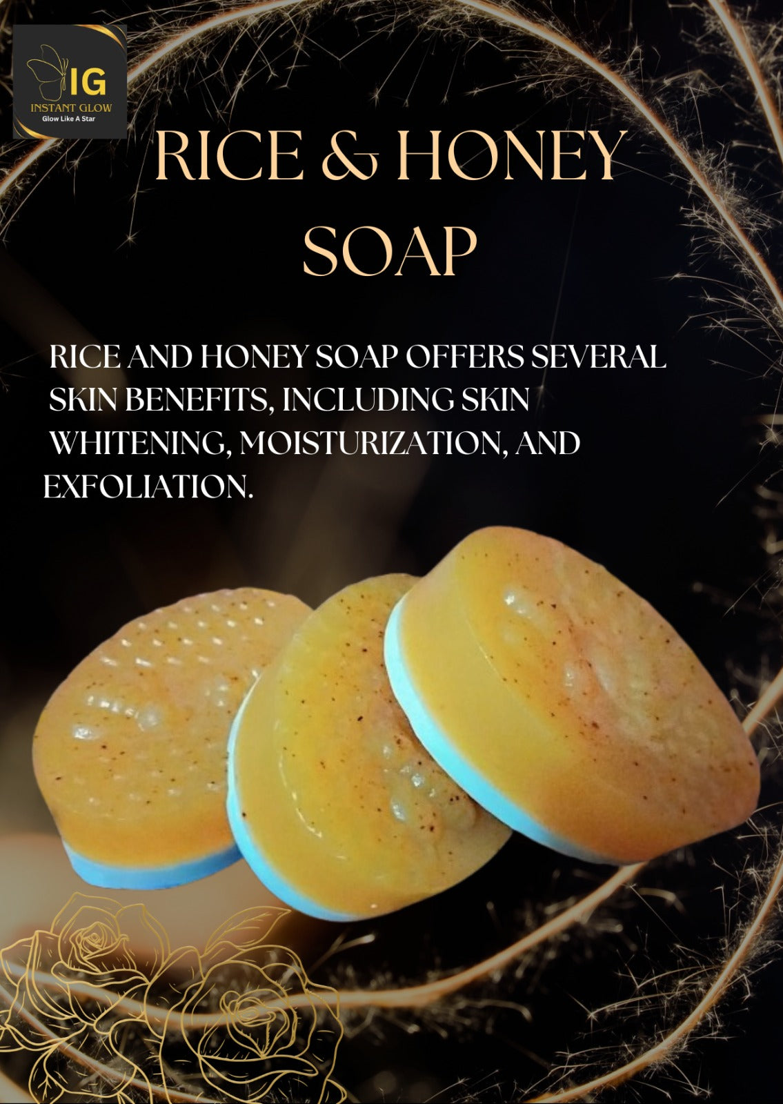 Instant Glow Rice & Honey Soap – Benefits Poster