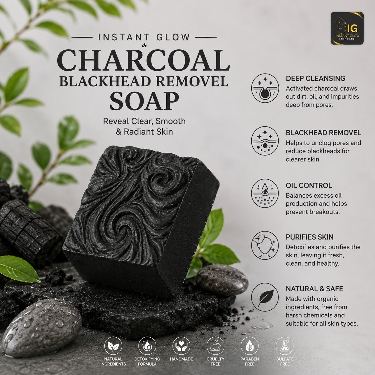 Instant Glow Charcoal Blackhead Removal Soap - Benefits