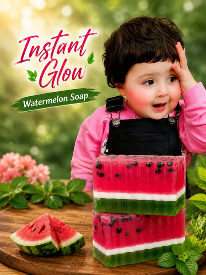Instant Glow Watermelon Soap – Benefits Infographic with Baby