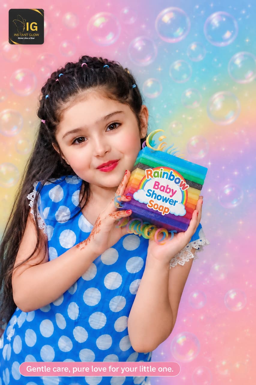 Instant Glow Rainbow Baby Shower Soap – Girl Holding Soap Close Up