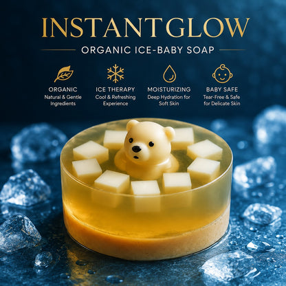 Instant Glow Ice Baby Soap – Benefits Infographic Dark Background
