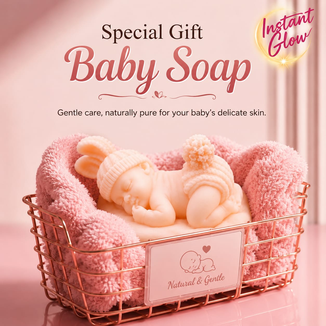 Instant Glow Baby Gift Soap – Pink Sleeping Baby in Gift Basket